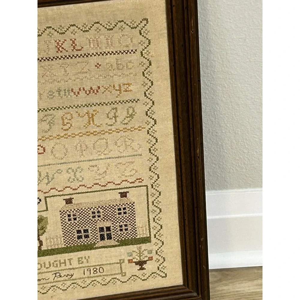 Vintage Signed Ann‎ Perry 1980 American Sampler Large Beautiful Fine Work Framed